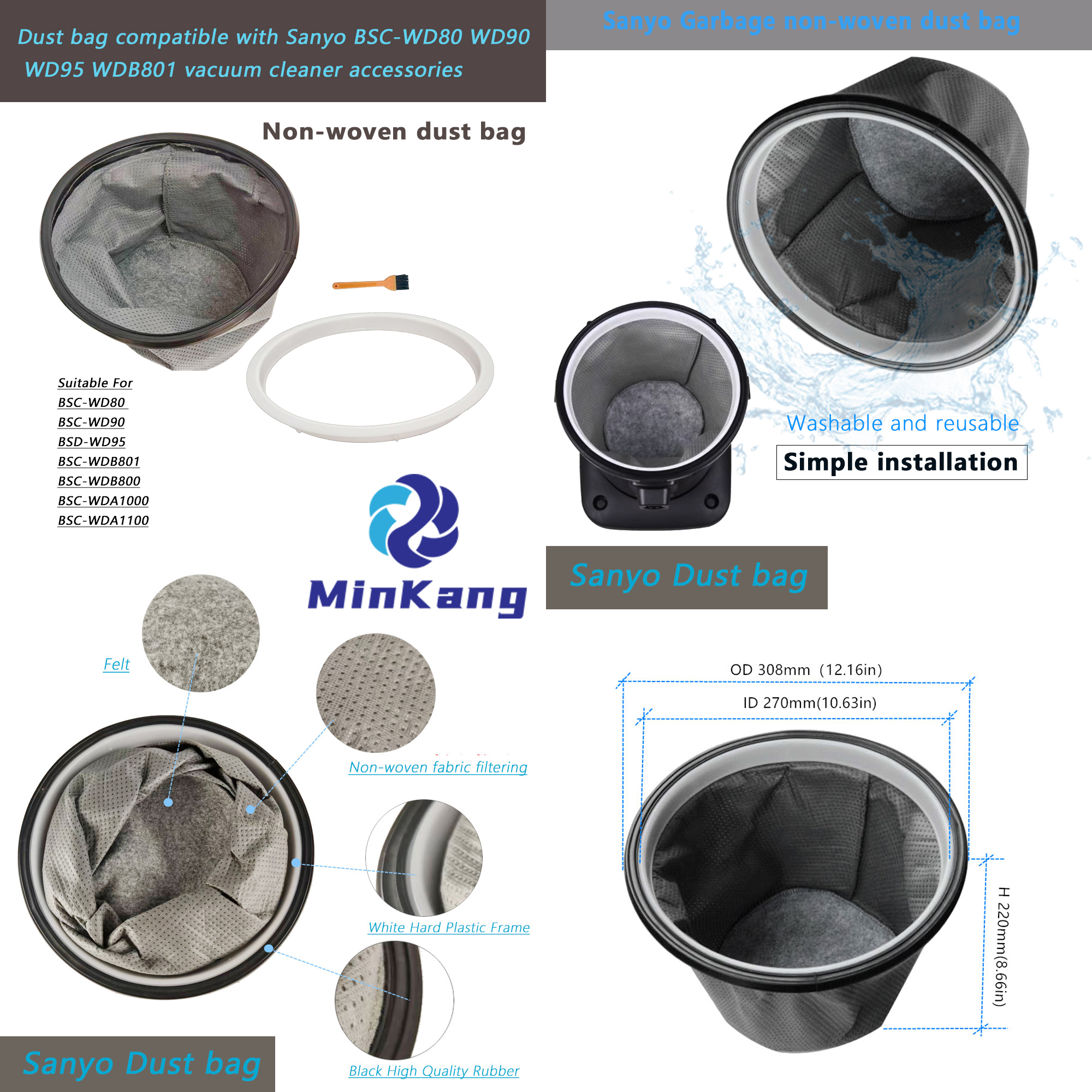 Dust bag for Sanyo BSC-WD80 WD90 WD95 WDB801 vacuum cleaner Dust bag for Sanyo BSC-WD80 WD90 WD95 WDB801 vacuum cleaner