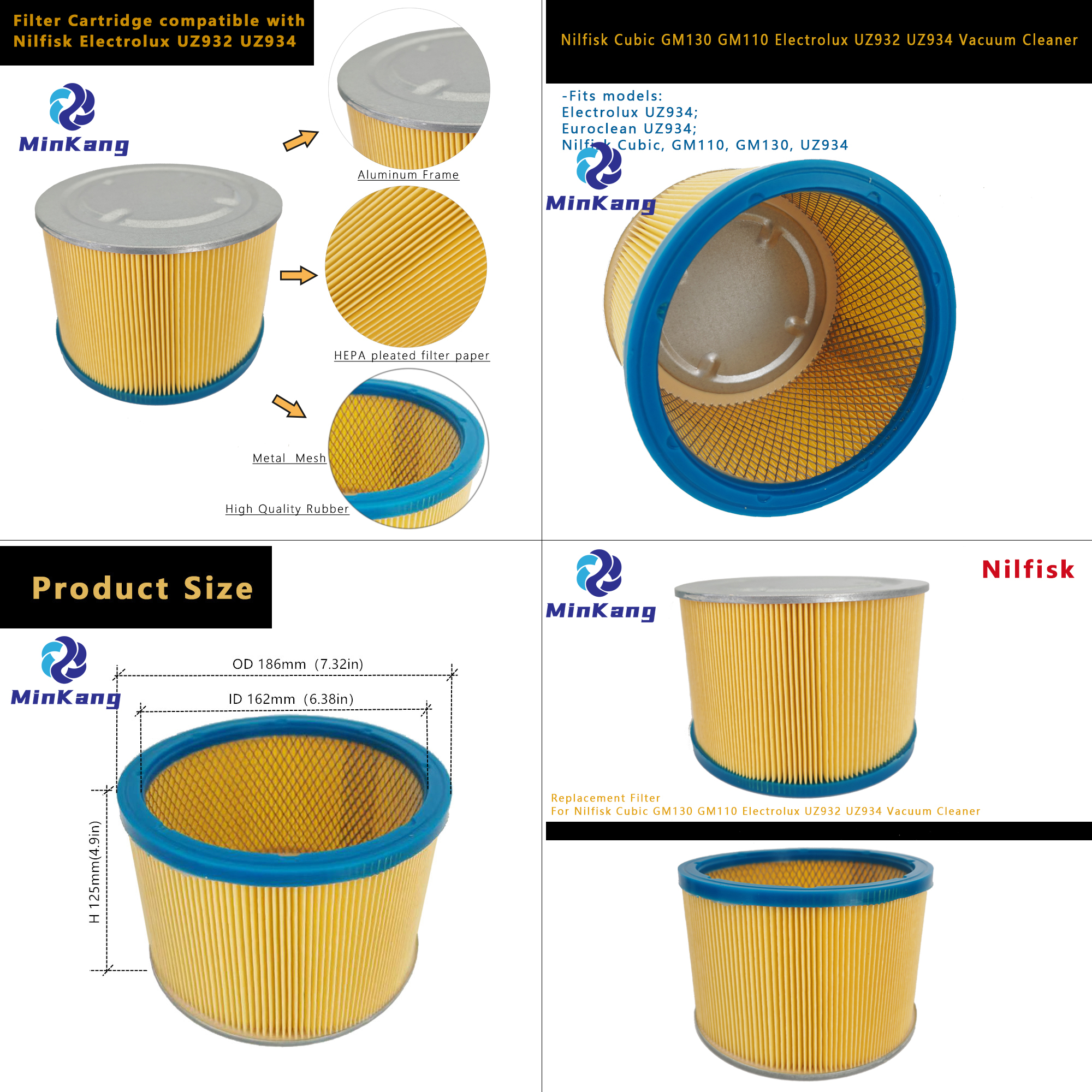 Cartridge vacuum HEPA Filter compatible with Nilfisk Cubic GM130 GM110 Electrolux UZ932 UZ934 Vacuum Cleaner Accessories Cartridge vacuum HEPA Filter compatible with Nilfisk Cubic GM130 GM110 Electrolux UZ932 UZ934 Vacuum Cleaner Accessories