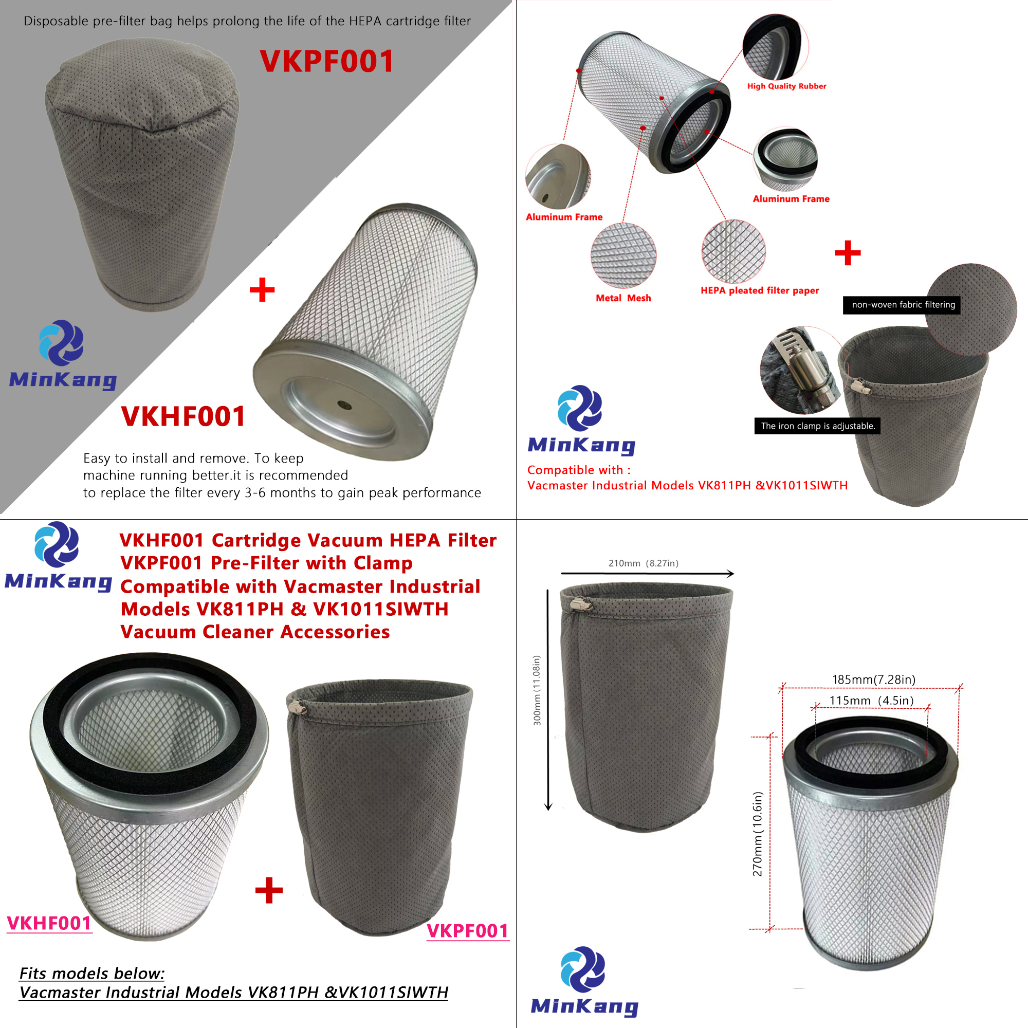 VKHF001 Cartridge Vacuum HEPA Filter and VKPF001 Pre-Filter with Clamp VKHF001 Cartridge Vacuum HEPA Filter and VKPF001 Pre-Filter with Clamp
