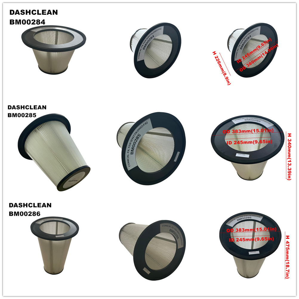 BM00285 conical pre-filters and HEPA filters compatible with Dashclean Industrial Dust Control vacuums