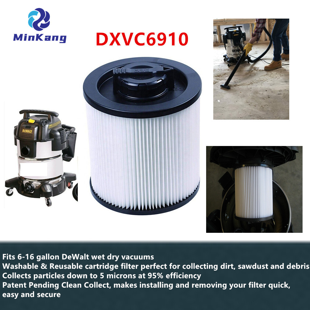 DXVC6910 Cartridge vacuum HEPA Filter Replacement DeWalt Standard Filter for 6-16 Gallon Wet/Dry vacuum cleaner parts（White）