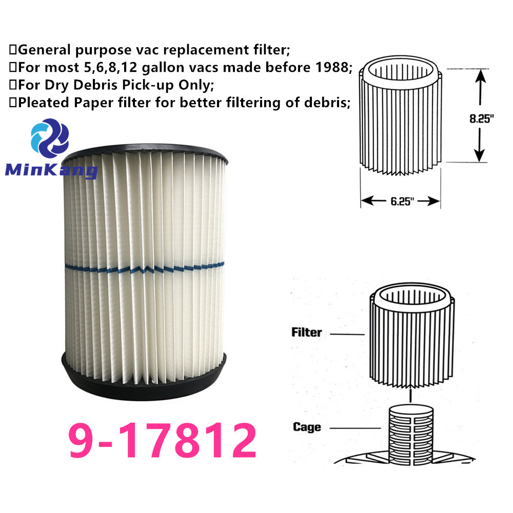 9-17812 High Performance Pleated Paper Vacuum Dirt blue stripe Filter for Craftsman Dry Debris Pick-up Only