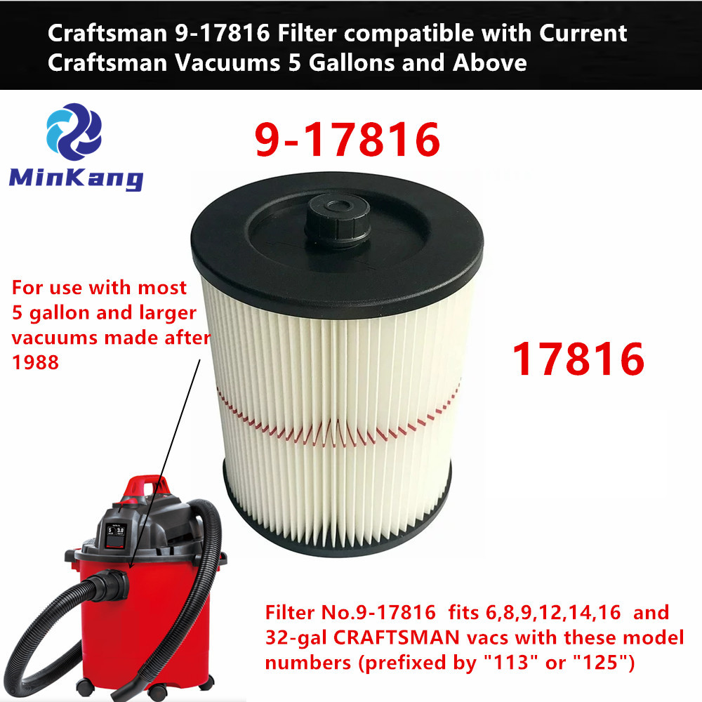 Cartridge 9-17816 17816 HEPA Filter red stripe for Current Craftsman Vacuums wet/dry 5 Gallons 