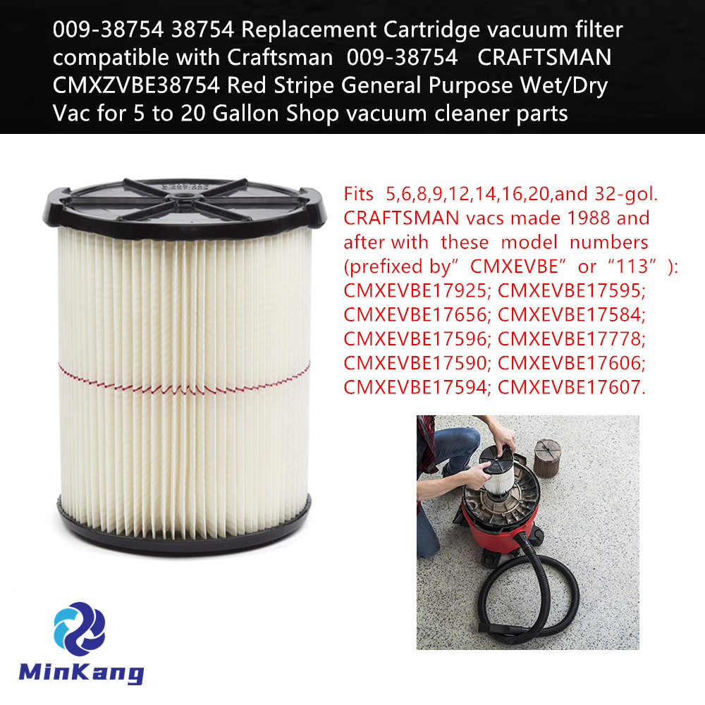 White 009-38754 38754  Cartridge vacuum filter for CRAFTSMAN CMXZVBE38754 Red Stripe General Purpose Wet/Dry Vac
