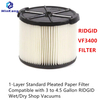White VF3400 1-Layer Standard Pleated Paper Filter for 3 to 4.5 Gallon RIDGID Wet/Dry Shop vacuum cleaner parts