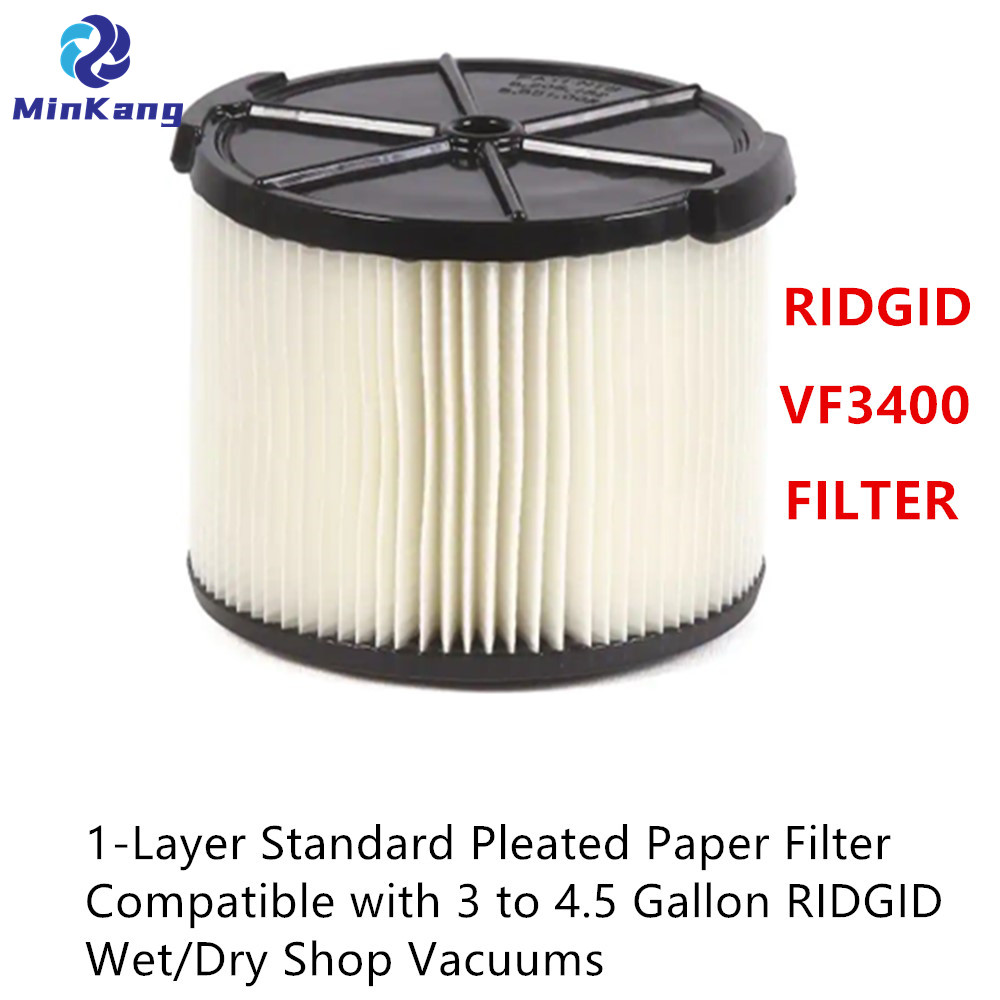 White VF3400 1-Layer Standard Pleated Paper Filter for 3 to 4.5 Gallon RIDGID Wet/Dry Shop vacuum cleaner parts