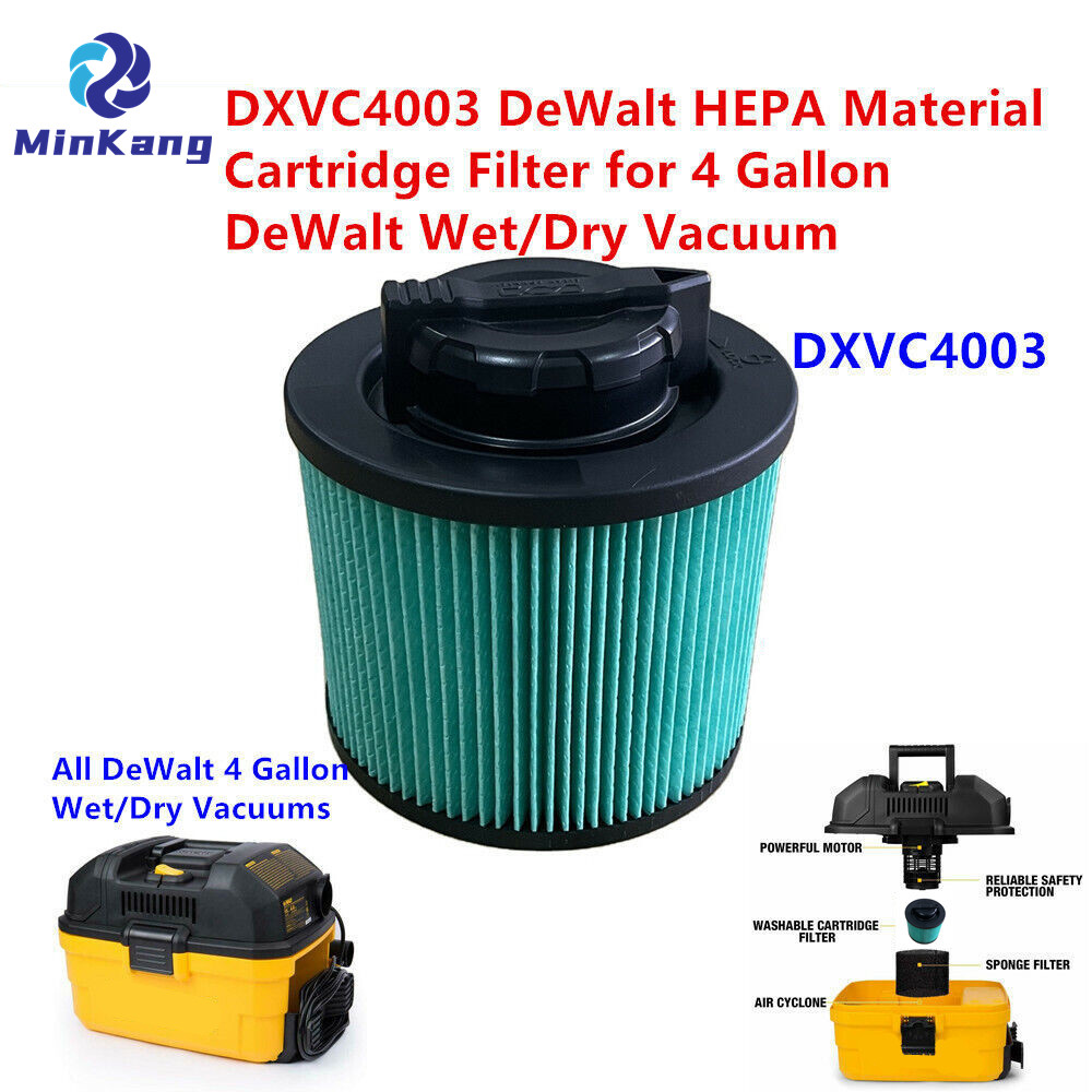 Green DXVC4003 HEPA Material Cartridge Filter for DeWalt 4 Gallon Wet/Dry Vacuum Cleaner Accessories