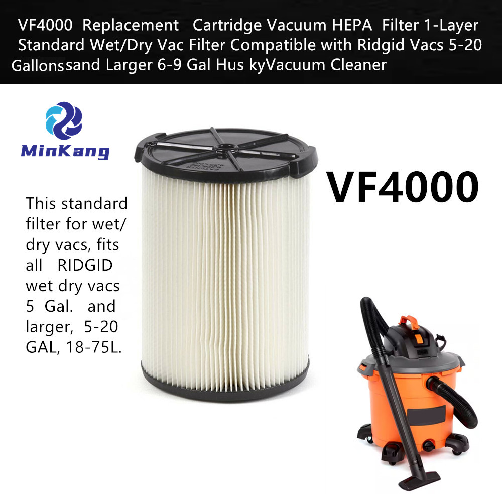 VF4000 Cartridge Vacuum HEPA Filter 1-Layer Standard Wet/Dry Vac Filter for RIDGID Vacs 5-20 Gallons 18-75L (white）