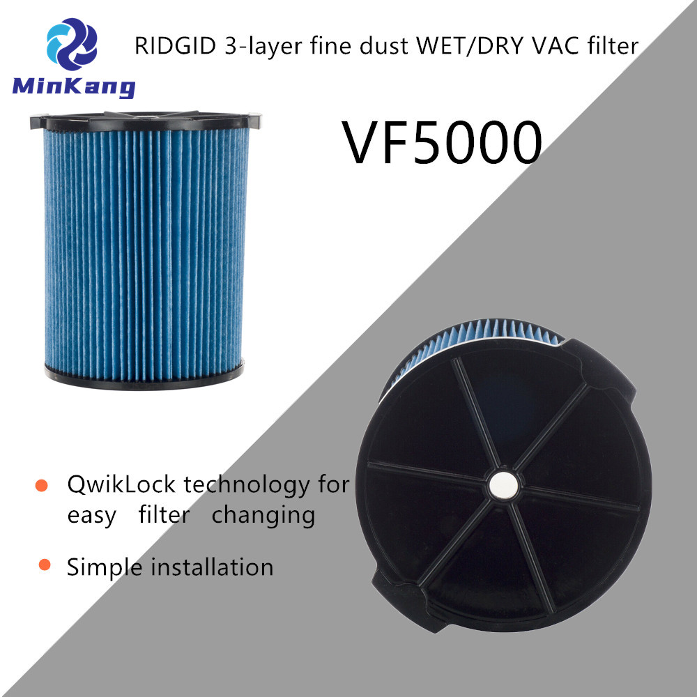 VF5000 Fine Dust 3-Layer Cartridge HEPA Filter for Ridgid 5-20 Gallon Wet Dry Vac Vacuums （Blue）