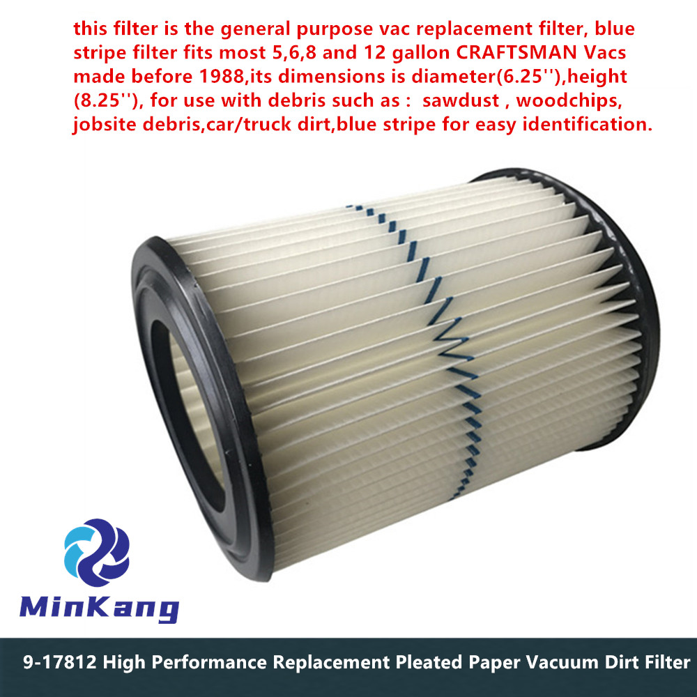 9-17812 High Performance Pleated Paper Vacuum Dirt blue stripe Filter for Craftsman Dry Debris Pick-up Only