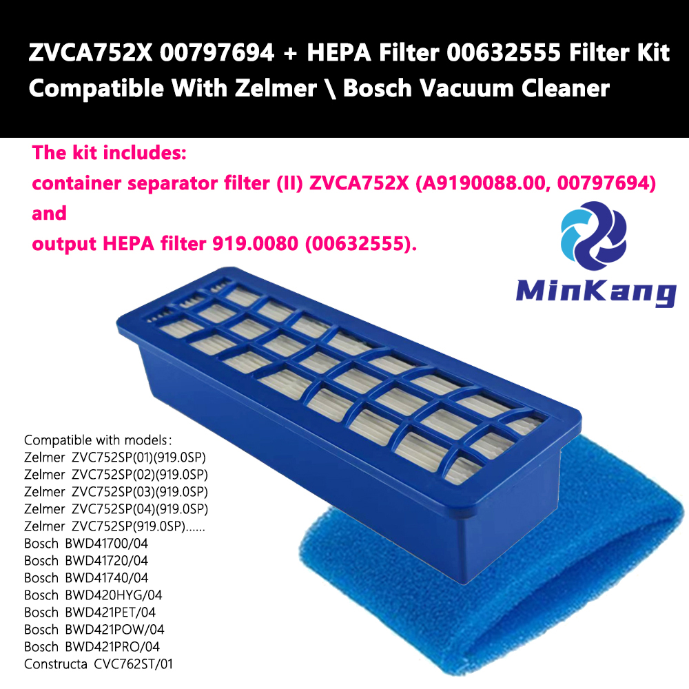 ZVCA752X 00797694 + HEPA Filter 00632555 Filter Kit for Zelmer \ Bosch Vacuum Cleaner 