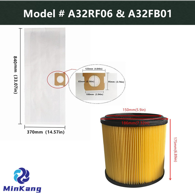 A32RF06 & A32FB01 Replacement Cartridge Vacuum HEPA Dust Collection filter Bag for RYOBI RY40WD01 10 Gallon Wet/Dry Vacuum Cleaner parts