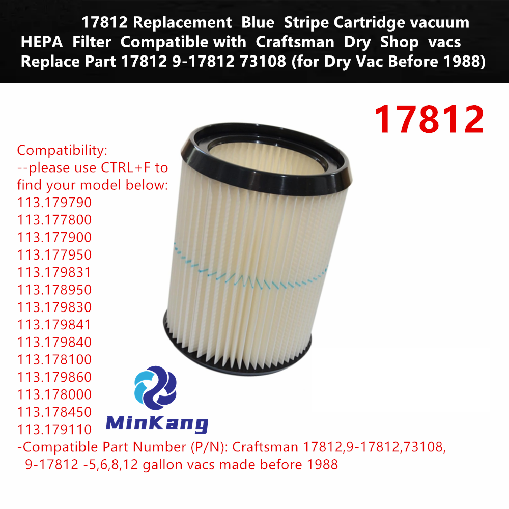 17812 Replacement Blue Stripe Cartridge vacuum HEPA Filter for Craftsman Dry Shop vacs Before 1988 vacuum cleaner parts