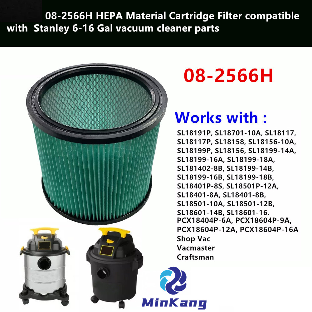 Green 08-2566H HEPA Material Cartridge Filter for Stanley 6-16 Gal vacuums