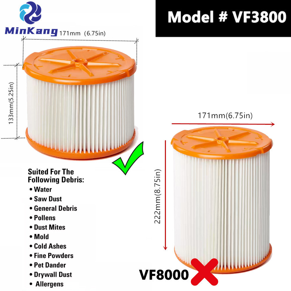 # VF3800 Replacement Pleated HEPA Filter for Most 3-4.5 Gallon RIDGID Wet Dry vacuums