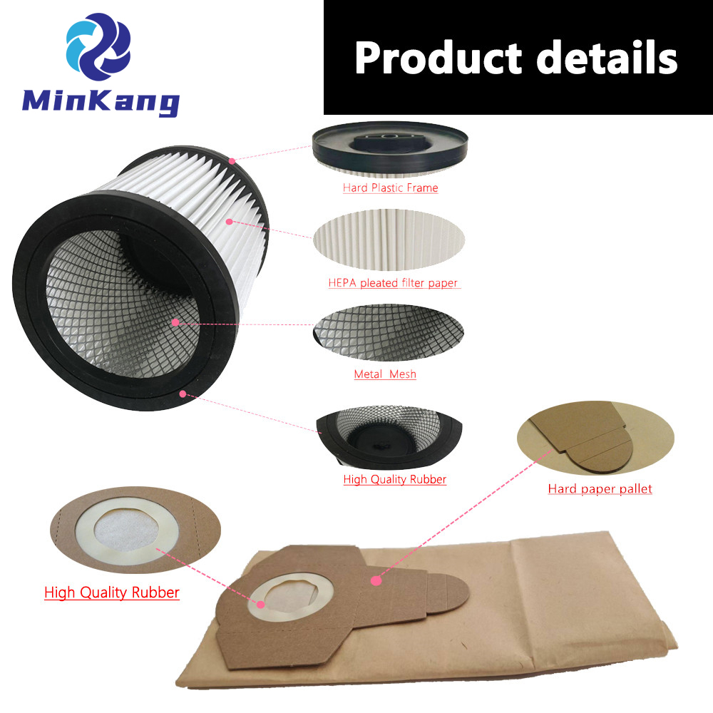 paper Bag + Cartridge washable Filter for Parkside PWD25 A2 vacuum cleaner 