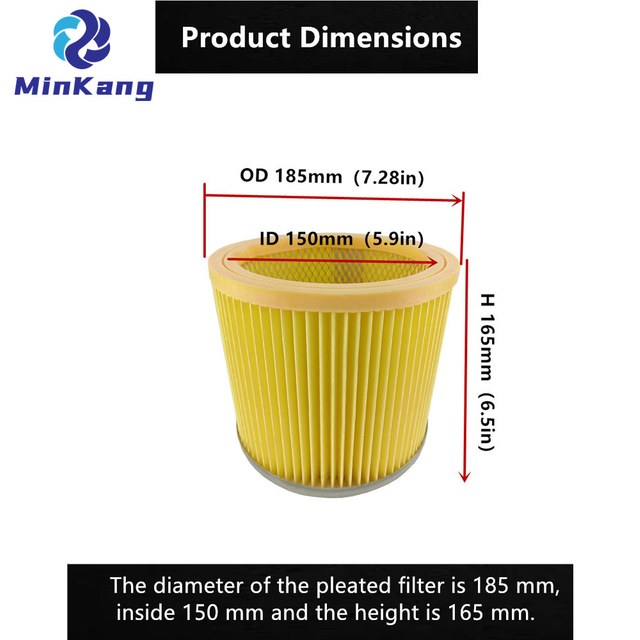 Cartridge vacuum HEPA Filter Lamella/pleated Filter for Bosch PAS 11-25, GAS 12-30 F Professional, PAS 12-50 F, PAS 1000
