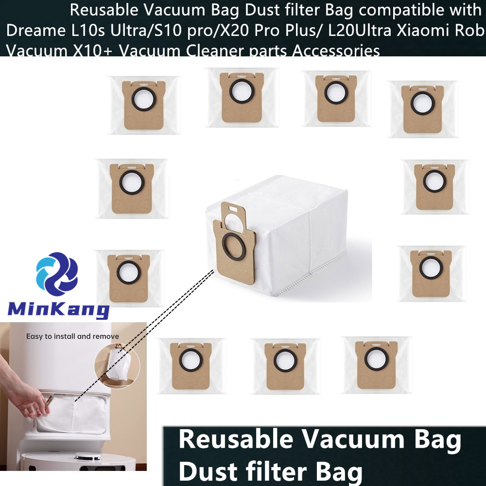 Reusable Vacuum Dust filter Bag for Dreame L10s Ultra/S10 pro/X20 Pro Plus/ L20Ultra Xiaomi Robot X10+ Vacuum Cleaner parts 