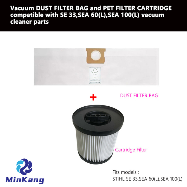 Vacuum DUST FILTER BAG and PET FILTER CARTRIDGE for STIHL SE 33,SEA 60(L),SEA 100(L)vacuum cleaner parts