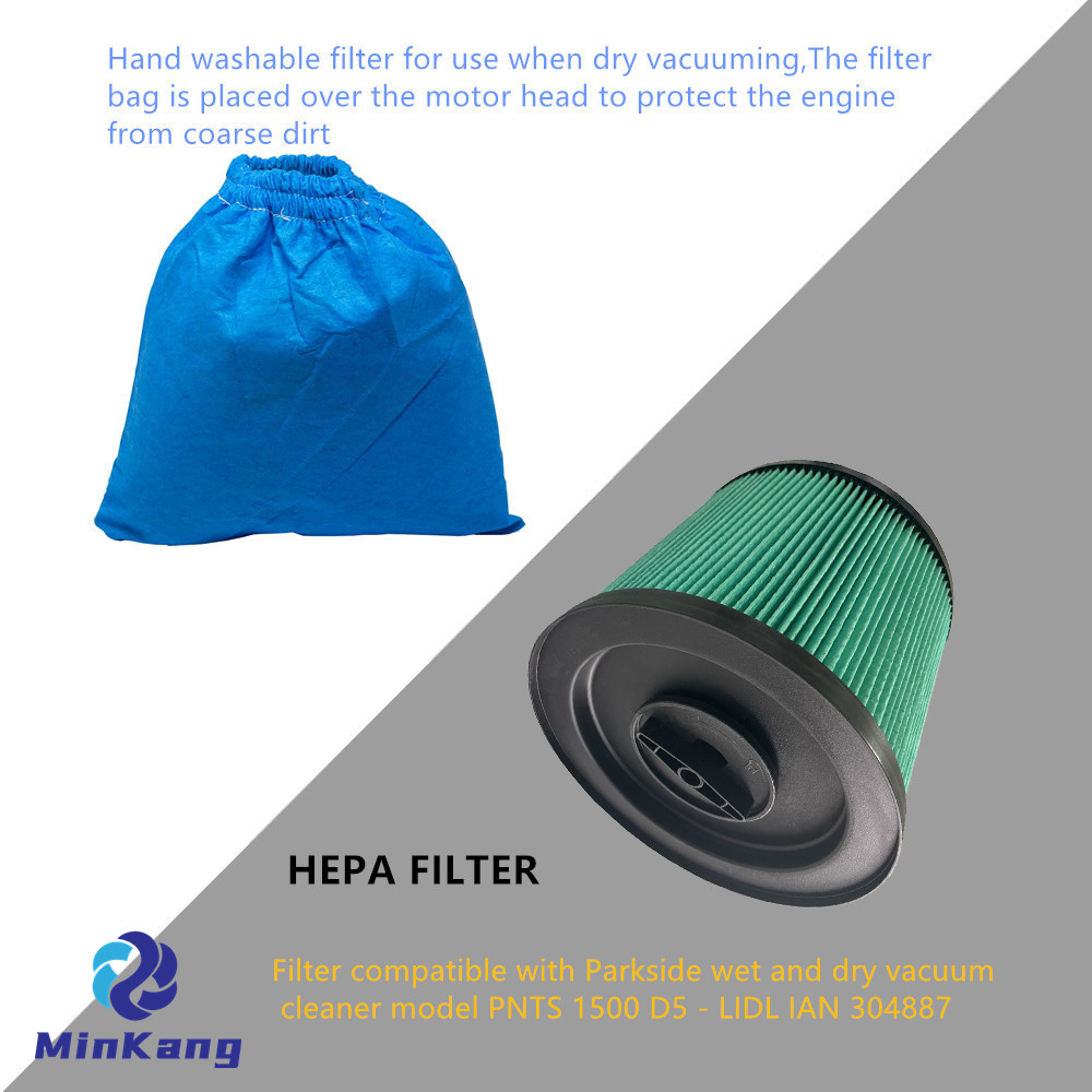 Green Cartridge vacuum HEPA Filter with Locking Lid, Textile Filter Bag Dry Filter for Parkside Lidl Wet and Dry Vacuum Cleaner 