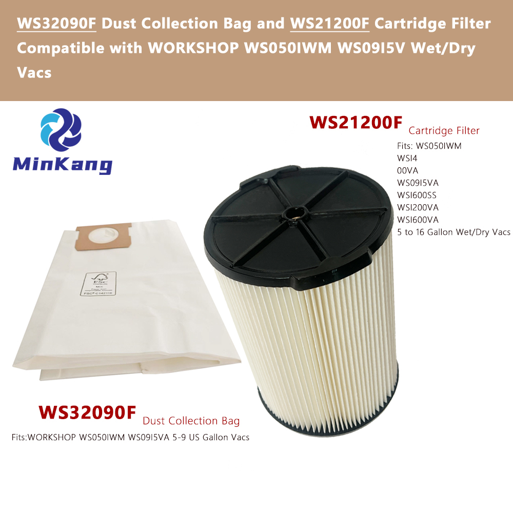 WS32090F Dust Collection Bag and WS21200F Cartridge filter replacement for WORKSHOP Wet/Dry Vacs