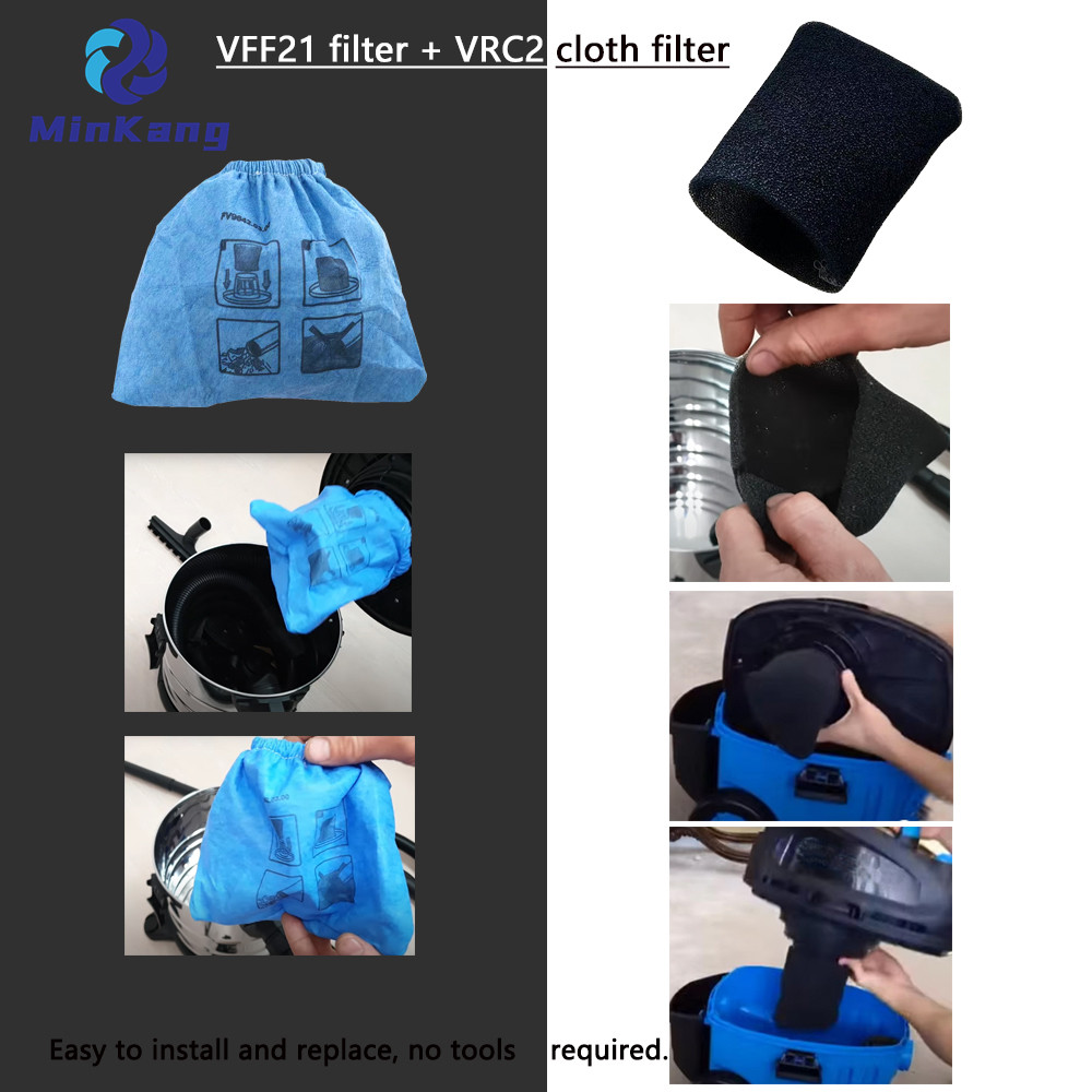 VFF21 Foam Filter for Most Vacmaster 2.5 to 5 Gallon Wet/Dry Vacs and  VRC2 Vacuum Filter for Armor All 2.5 Gallon 