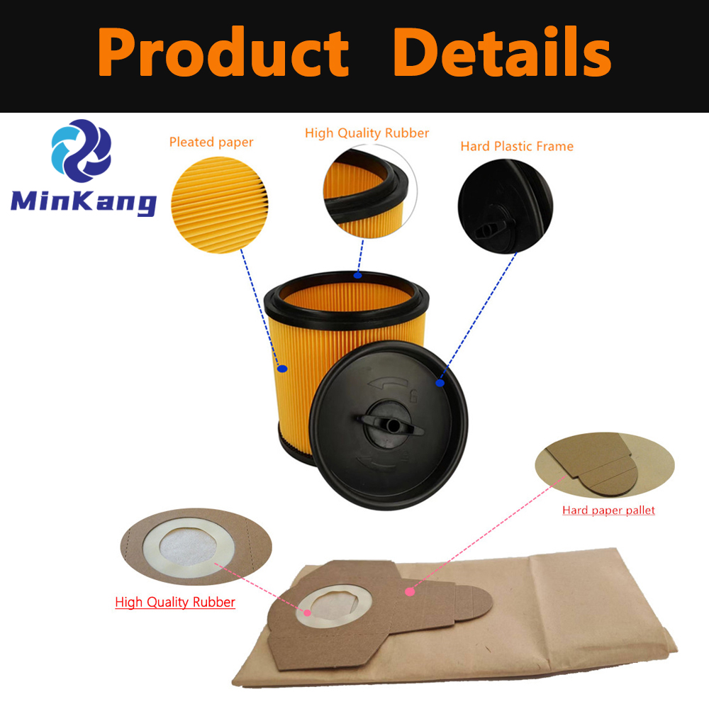 paper bag and pleated filter cartridge with lid for Parkside Wet & Dry Vacuum Cleaner PNTS 1300 D3