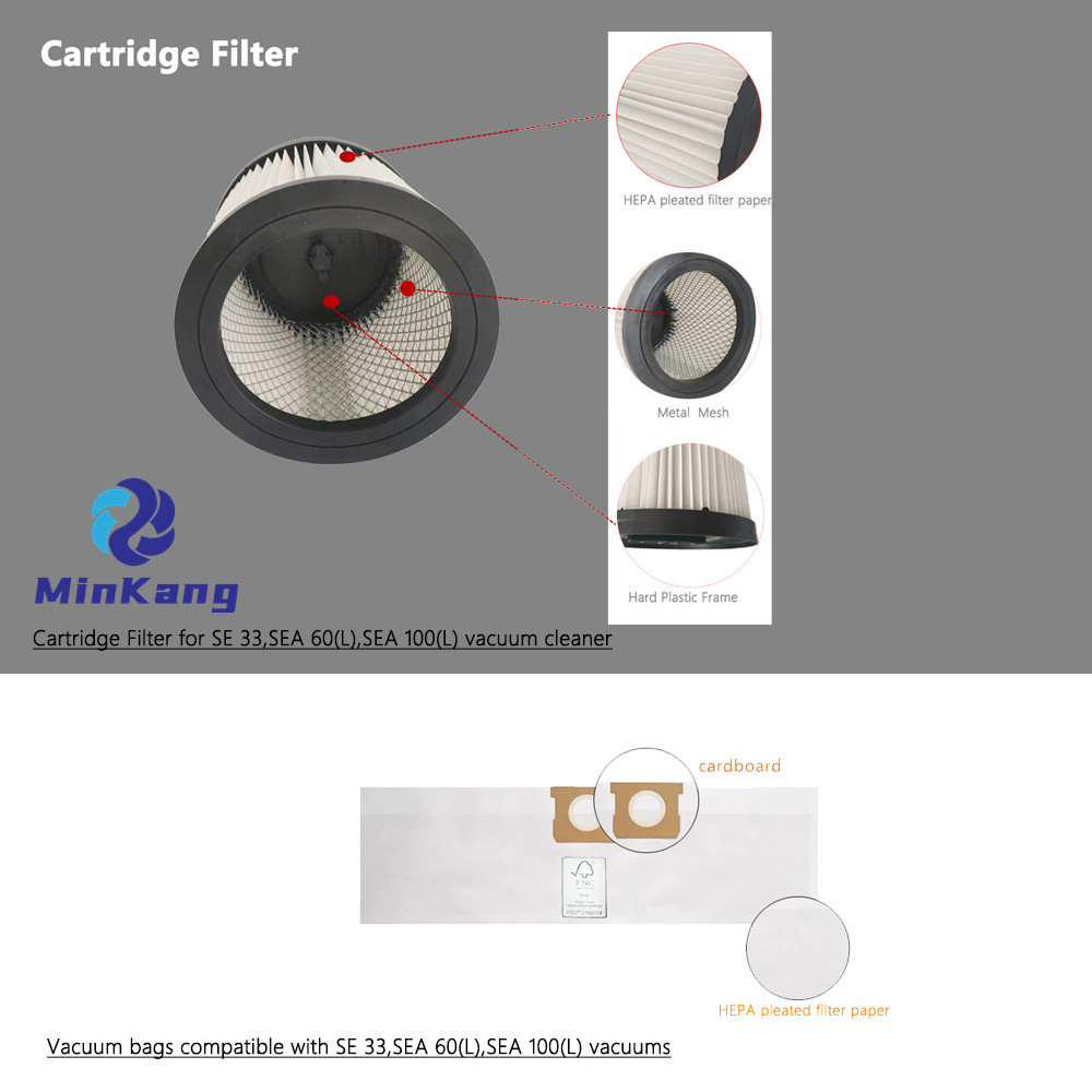 Vacuum DUST FILTER BAG and PET FILTER CARTRIDGE for STIHL SE 33,SEA 60(L),SEA 100(L)vacuum cleaner parts