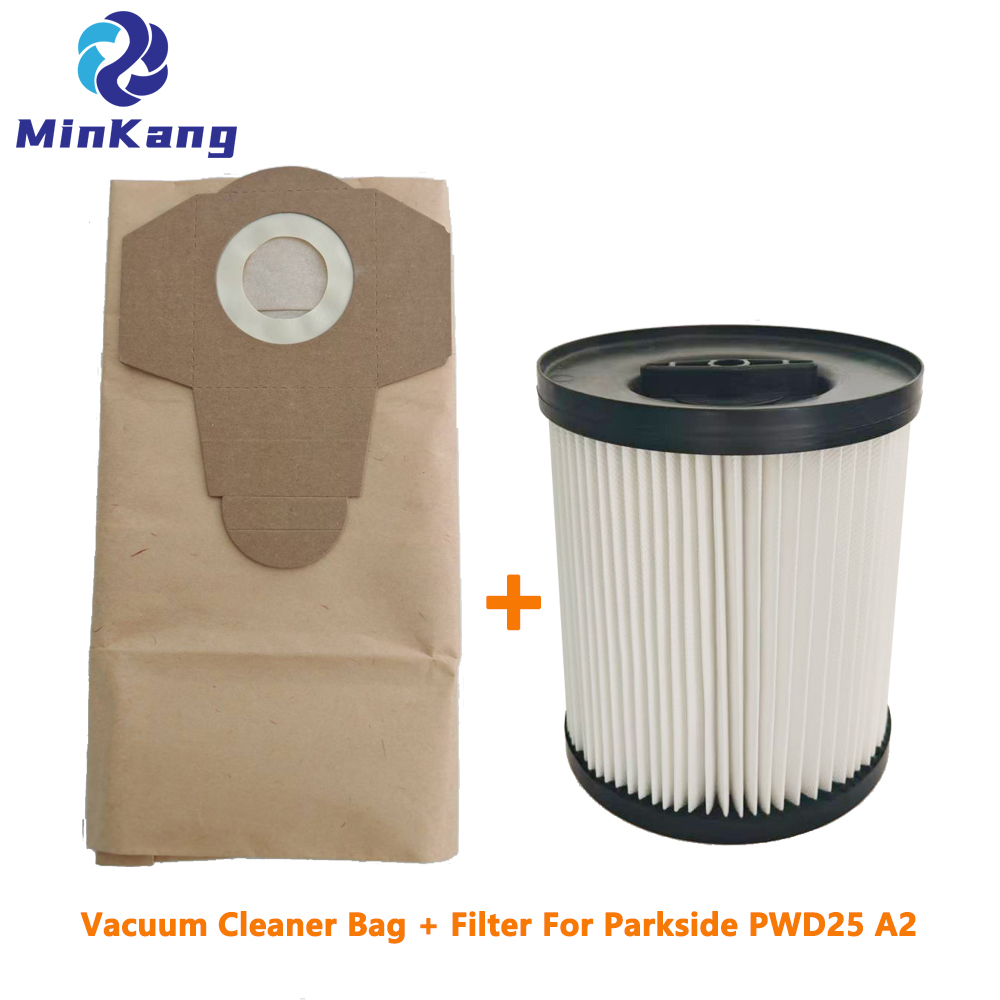 paper Bag + Cartridge washable Filter for Parkside PWD25 A2 vacuum cleaner 