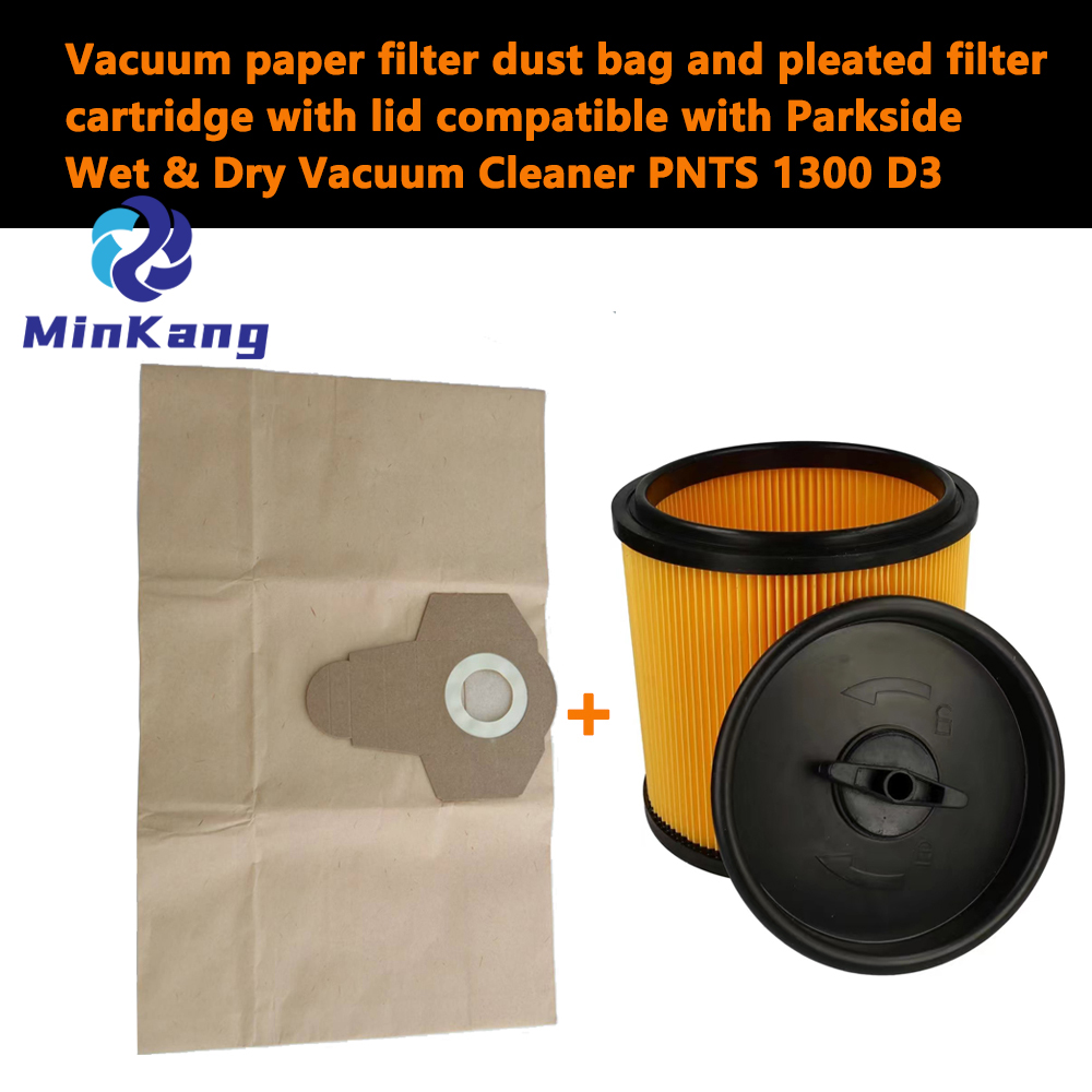 paper bag and pleated filter cartridge with lid for Parkside Wet & Dry Vacuum Cleaner PNTS 1300 D3