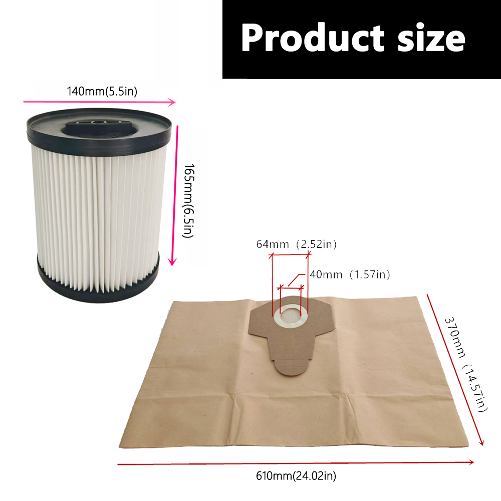 paper Bag + Cartridge washable Filter for Parkside PWD25 A2 vacuum cleaner 
