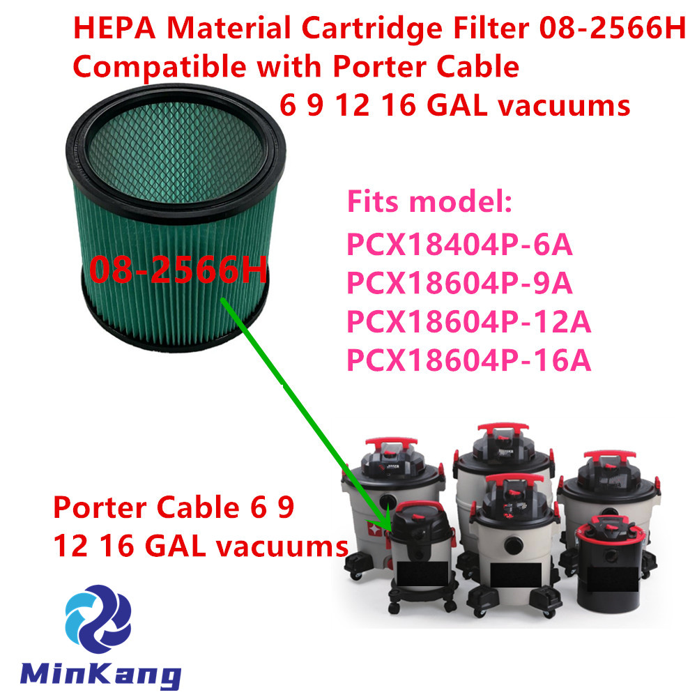 08-2566H HEPA Material Cartridge Filter for Porter Cable 6 9 12 16 GAL vacuums