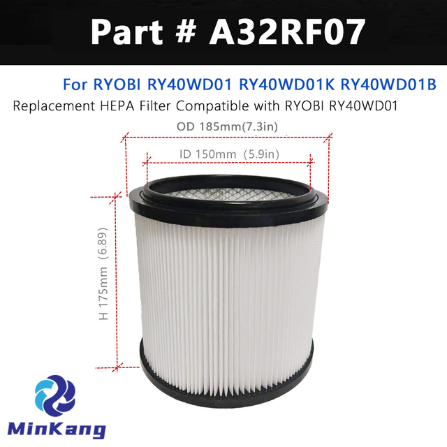 A32RF07 wash vacuum filter replacement For RYOBI 10 Gallon Wet Dry Vac
