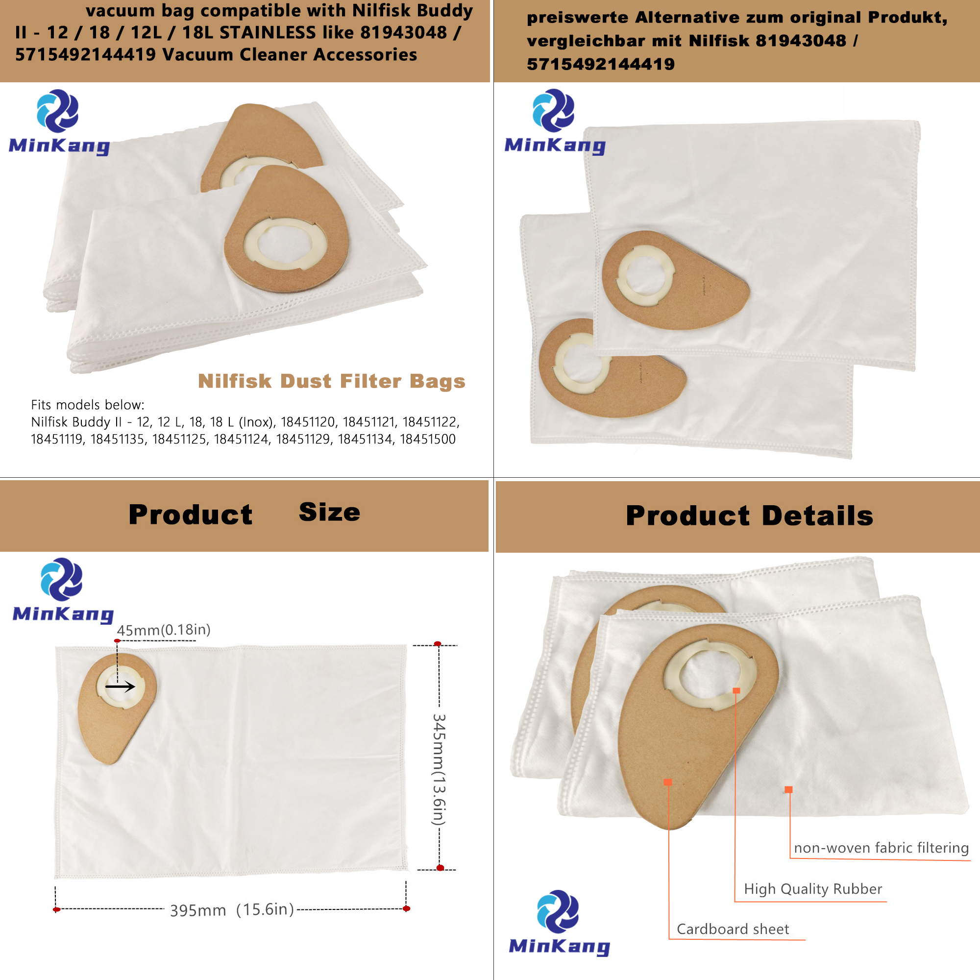 vacuum bag compatible with Nilfisk Buddy II - 12