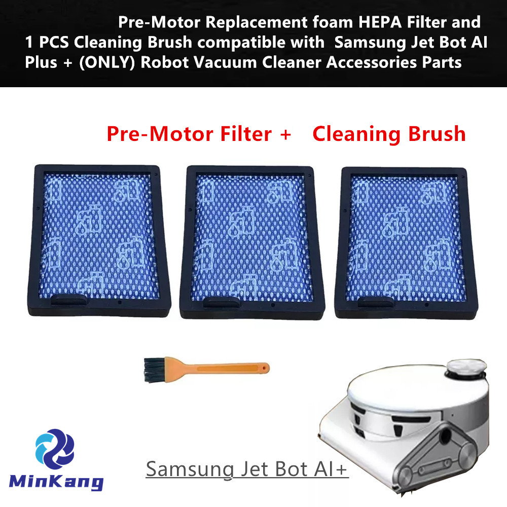 Pre-Motor Replacement foam HEPA Filter and Cleaning Brush for Samsung Jet Bot AI Plus + (ONLY) Robot Vacuums