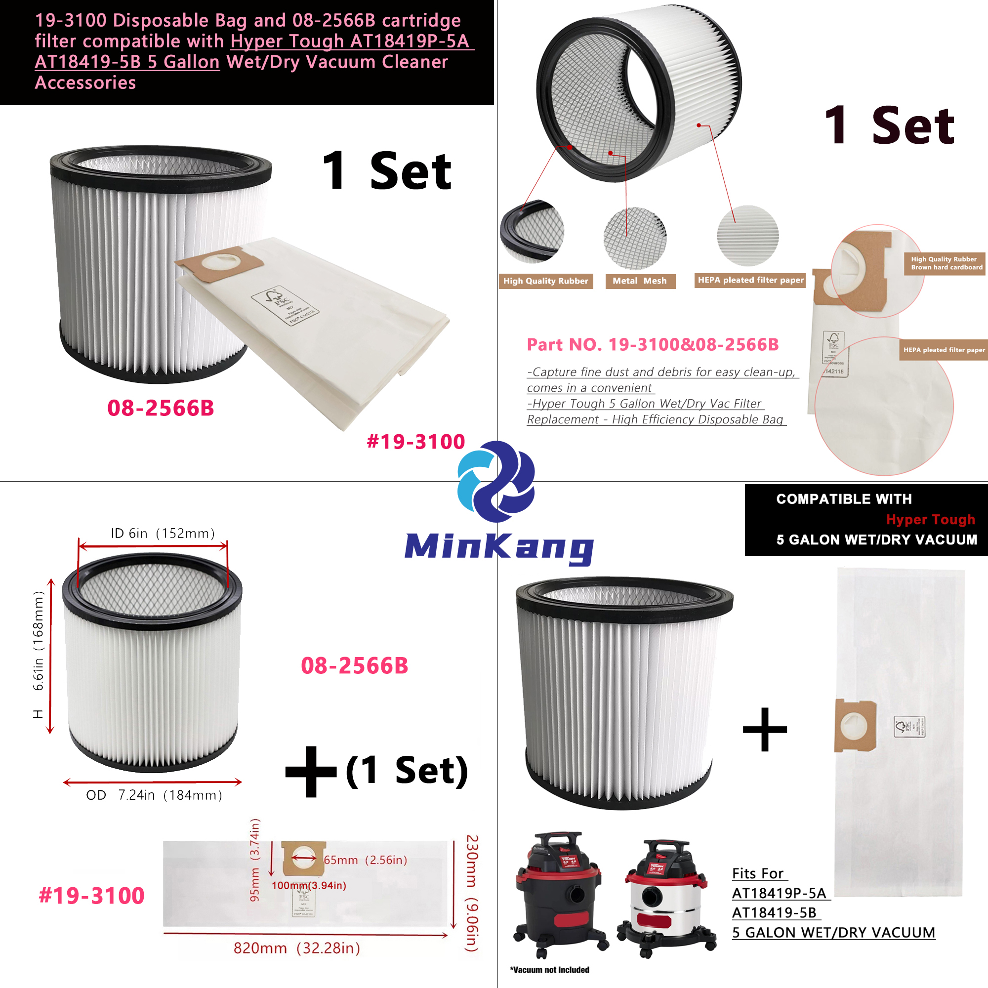 19-3100 Disposable Bag and 08-2566B cartridge filter 