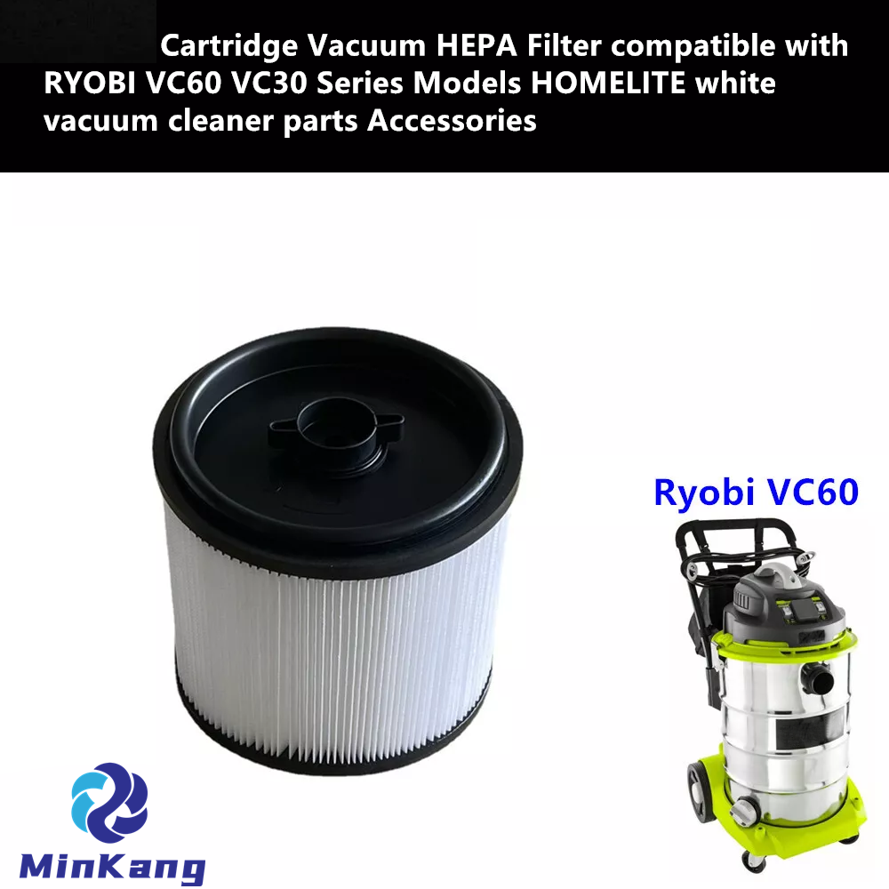 Cartridge HEPA Filter compatible with RYOBI VC60 VC30 Series Models HOMELITE white