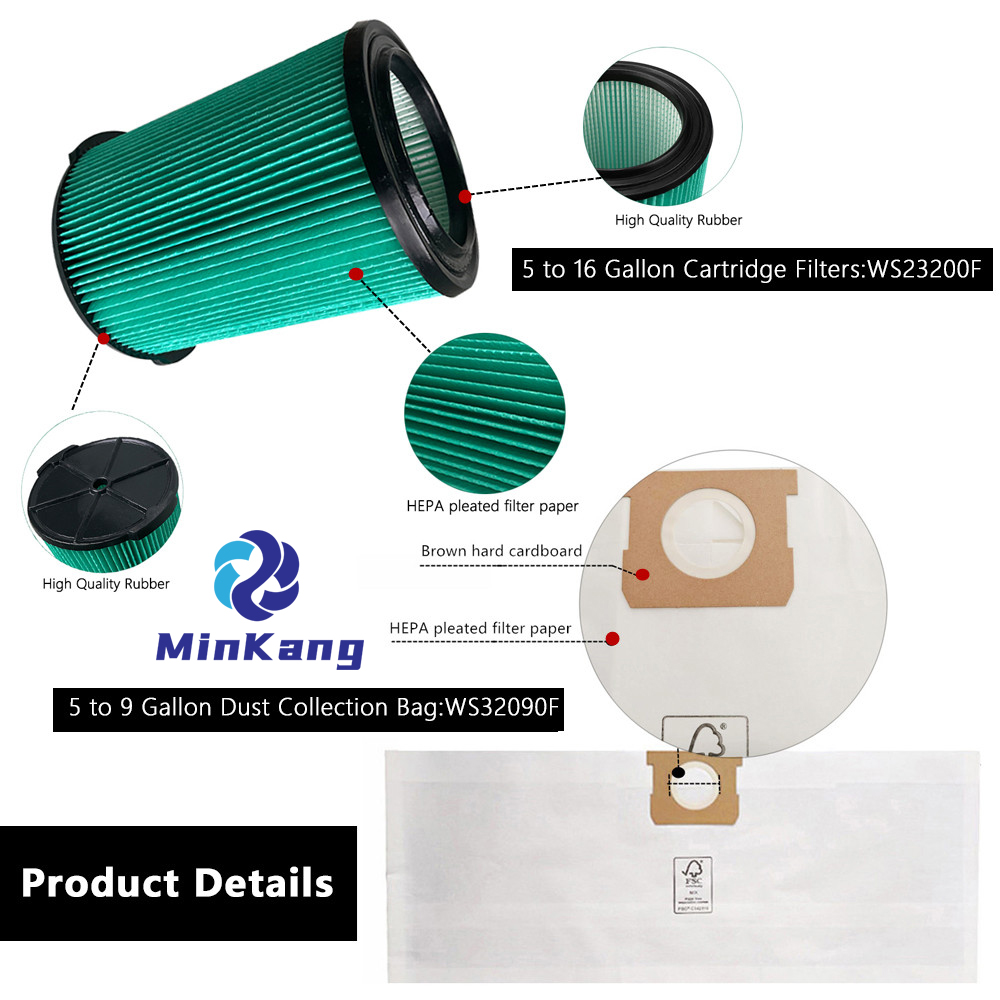  Dust Collection Bag and filter replacement For WORKSHOP WS050IWM WS09I5VA Wet/Dry Vacuum Cleaner 