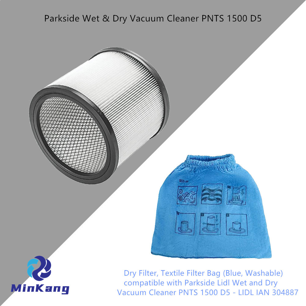 White Cartridge vacuum HEPA Filter with Locking Lid, Textile blue Filter Bag Dry Filter for Parkside Lidl Wet and Dry Vacuum Cleaner PNTS 1500 D5 - LIDL IAN 304887