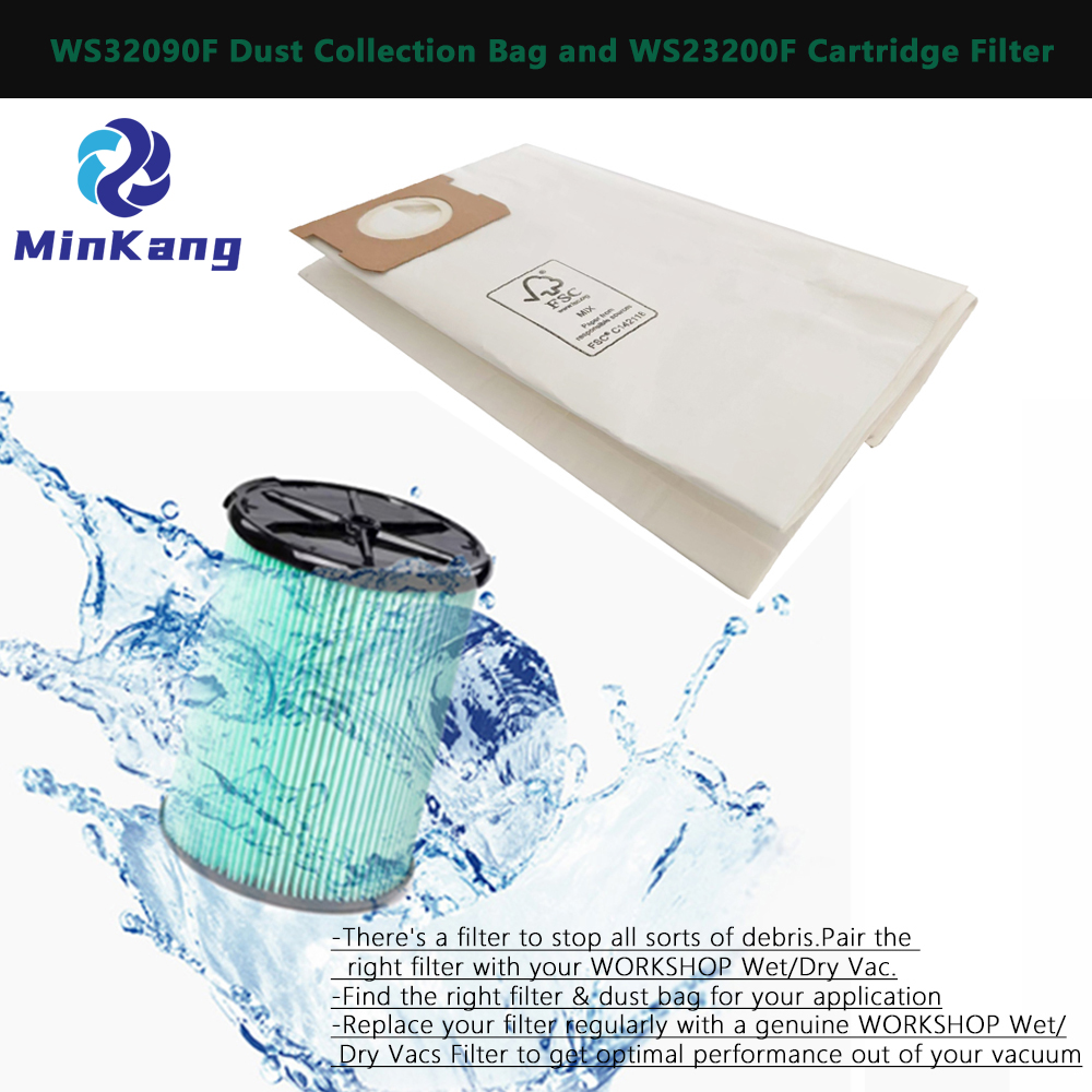  Dust Collection Bag and filter replacement For WORKSHOP WS050IWM WS09I5VA Wet/Dry Vacuum Cleaner 