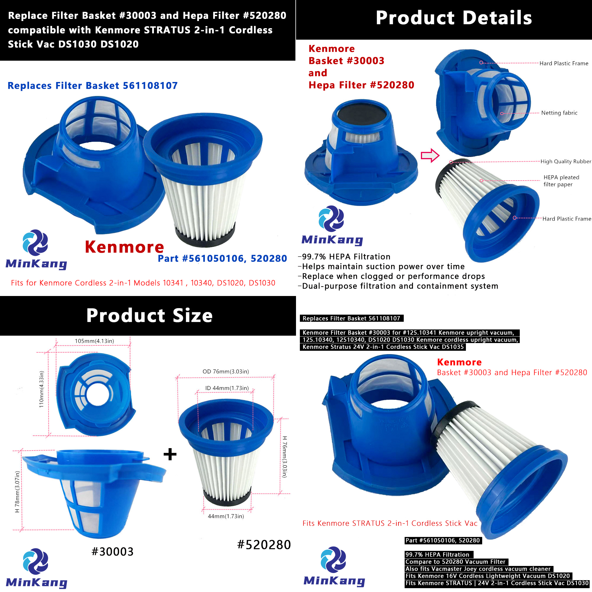 Replace Filter Basket #30003 and Hepa Filter #520280 