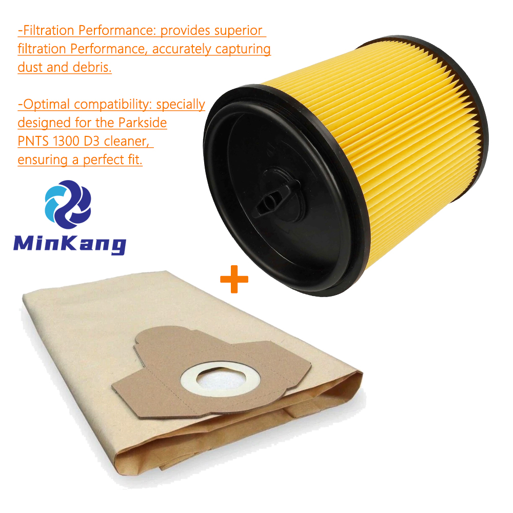paper bag and pleated filter cartridge with lid for Parkside Wet & Dry Vacuum Cleaner PNTS 1300 D3