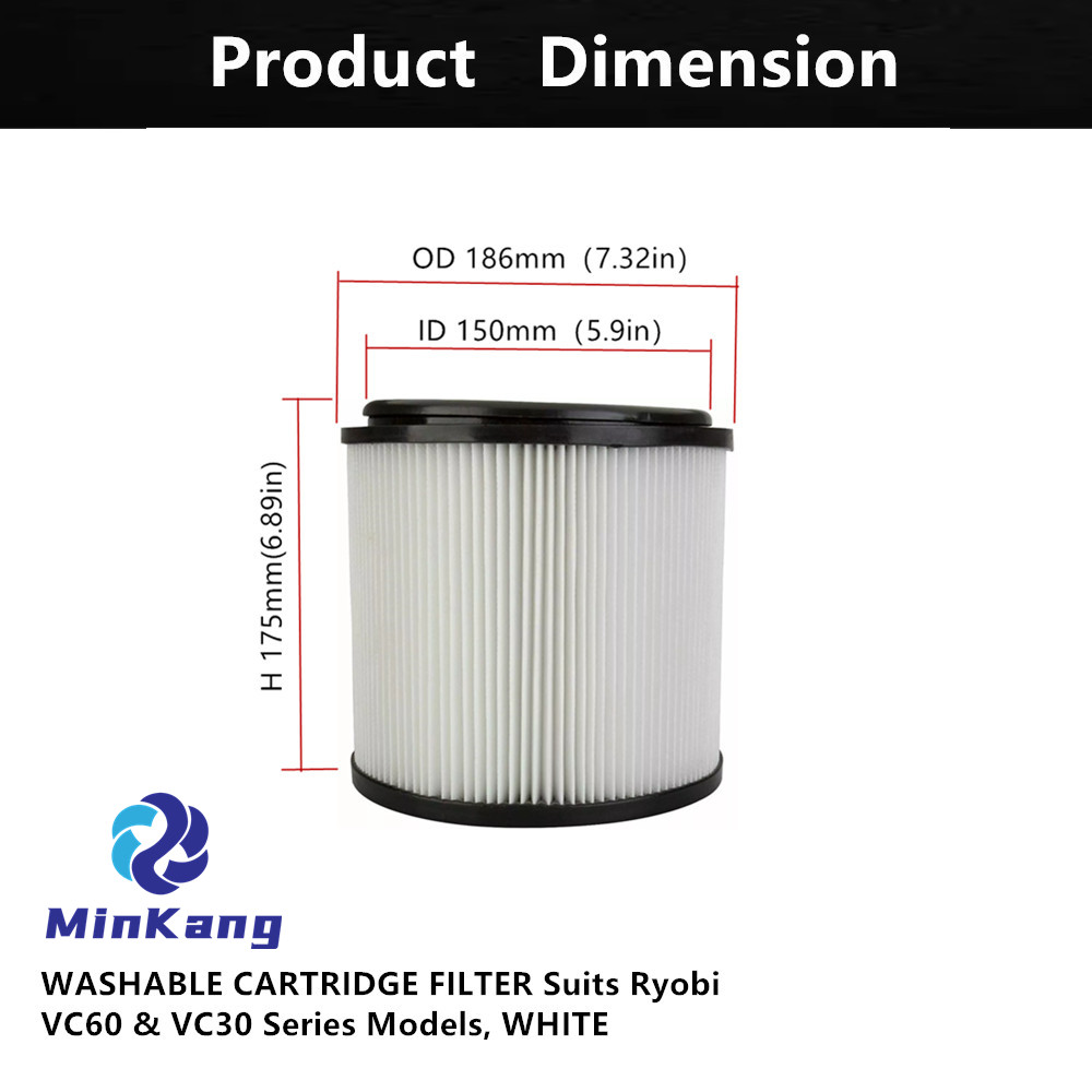 Cartridge HEPA Filter compatible with RYOBI VC60 VC30 Series Models HOMELITE white