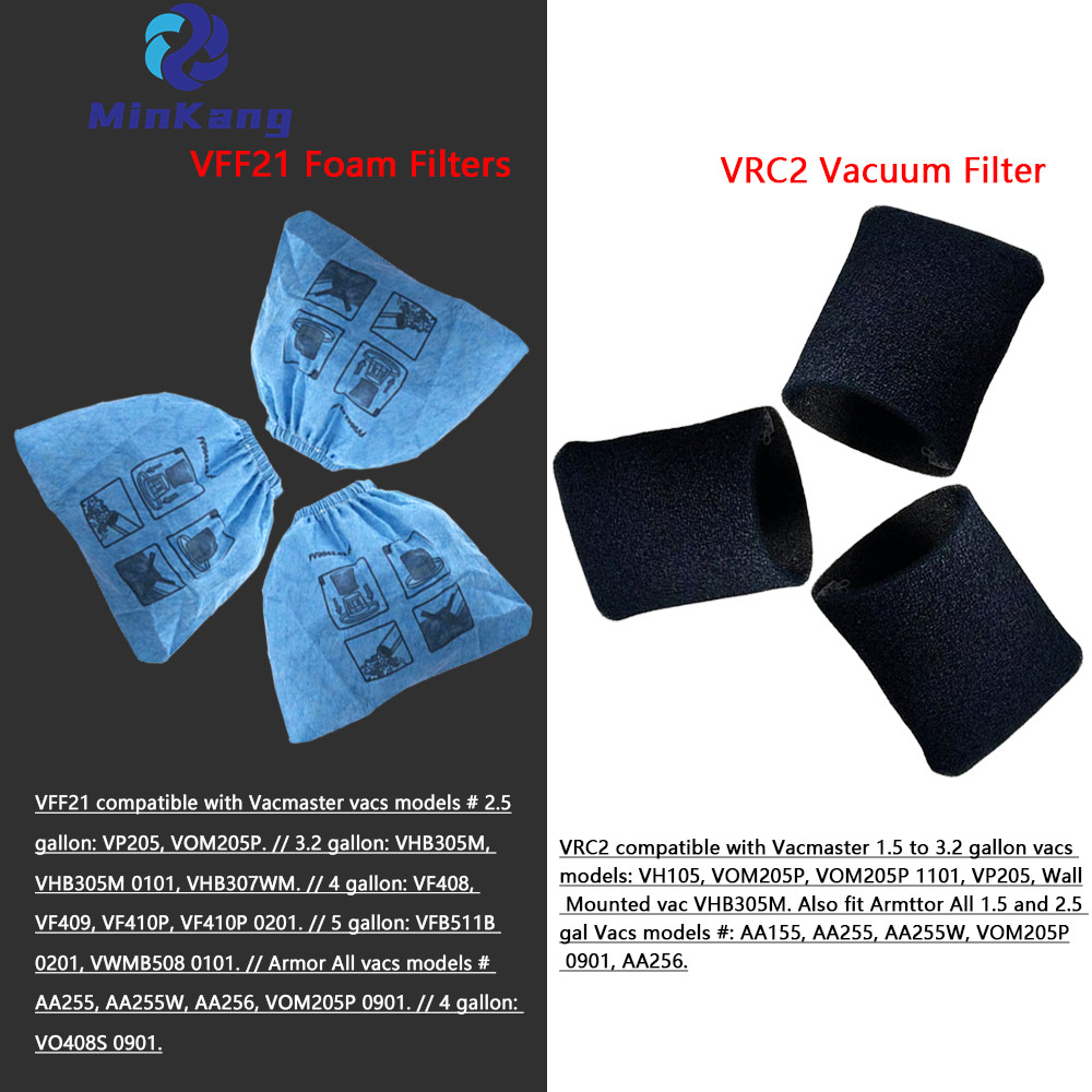 VFF21 Foam Filter for Most Vacmaster 2.5 to 5 Gallon Wet/Dry Vacs and  VRC2 Vacuum Filter for Armor All 2.5 Gallon 