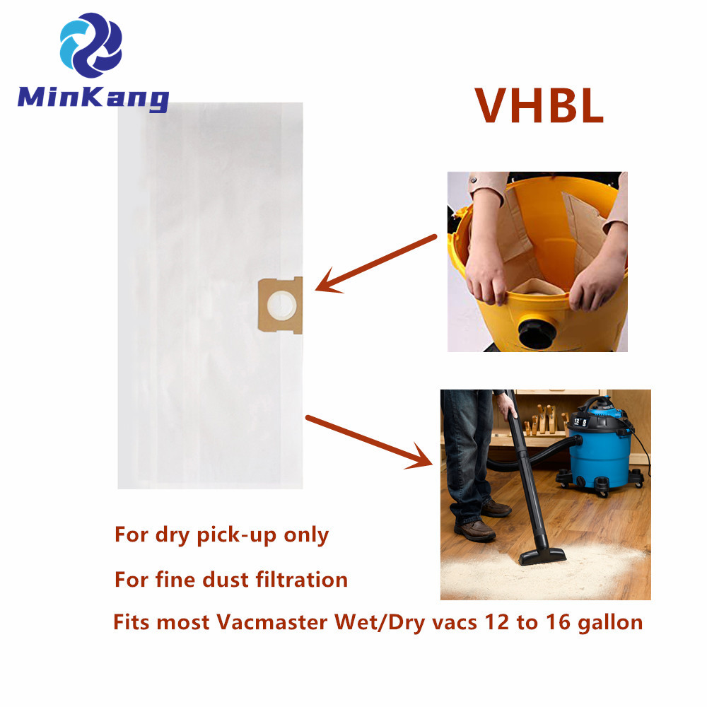 VHBL HIGH EFFICIENCY DUST FILTER Bags for Vacmaster VBV1210 12 to 16 gallon most Shop-Vac Wet/Dry Vacuum Cleaners (12 to 14 gallon)