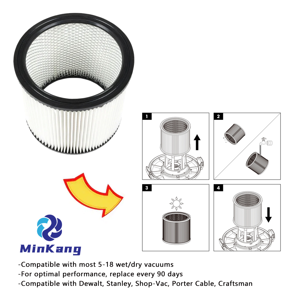  Standard Cartridge Hepa Filter replacement For 5-18 Gallon Wet/Dry Vacuum with No Cap