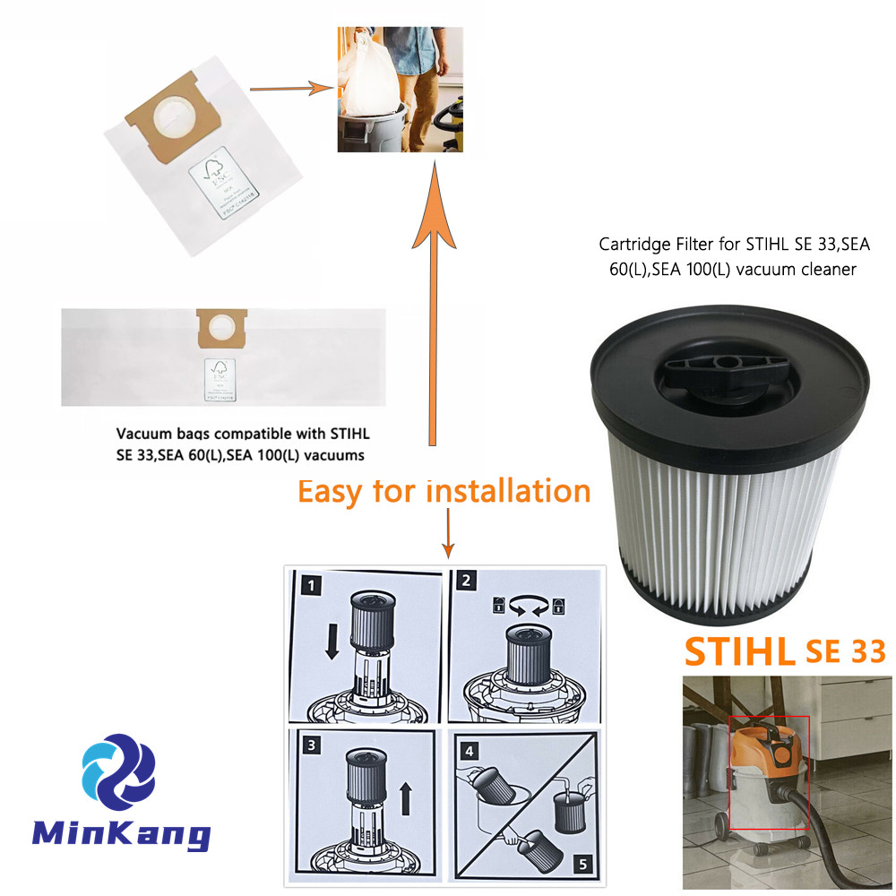 Vacuum DUST FILTER BAG and PET FILTER CARTRIDGE for STIHL SE 33,SEA 60(L),SEA 100(L)vacuum cleaner parts