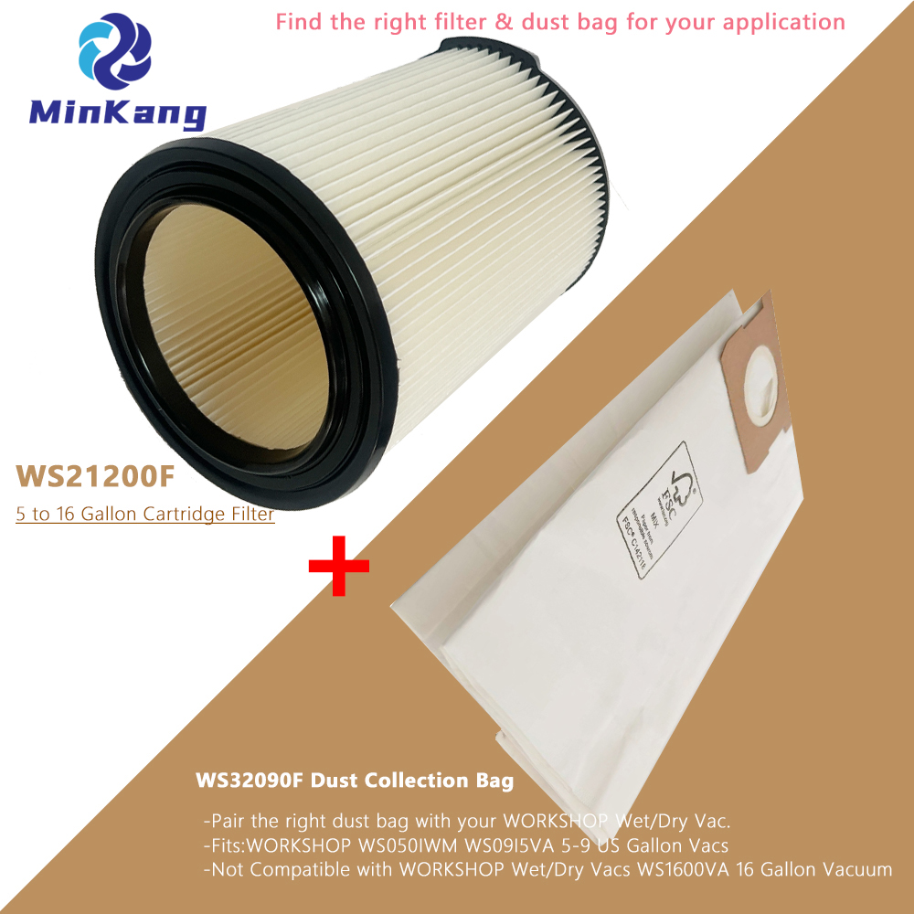 WS32090F Dust Collection Bag and WS21200F Cartridge filter replacement for WORKSHOP Wet/Dry Vacs