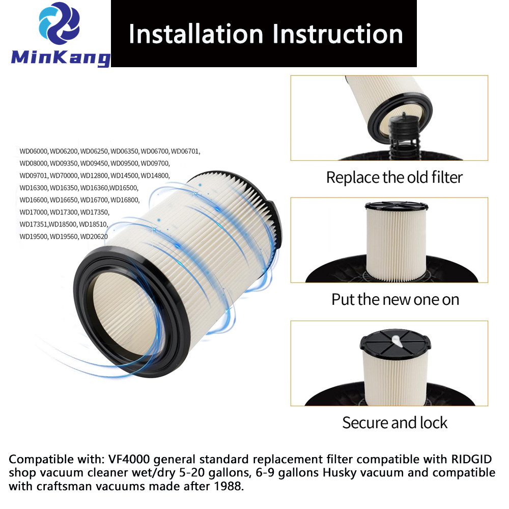 VF4000 Replacement Standard Wet/Dry Vac Filter for RIDGID Vacs Wet Dry 5-20 Gal & 6-9 Gal Husky Vacuum