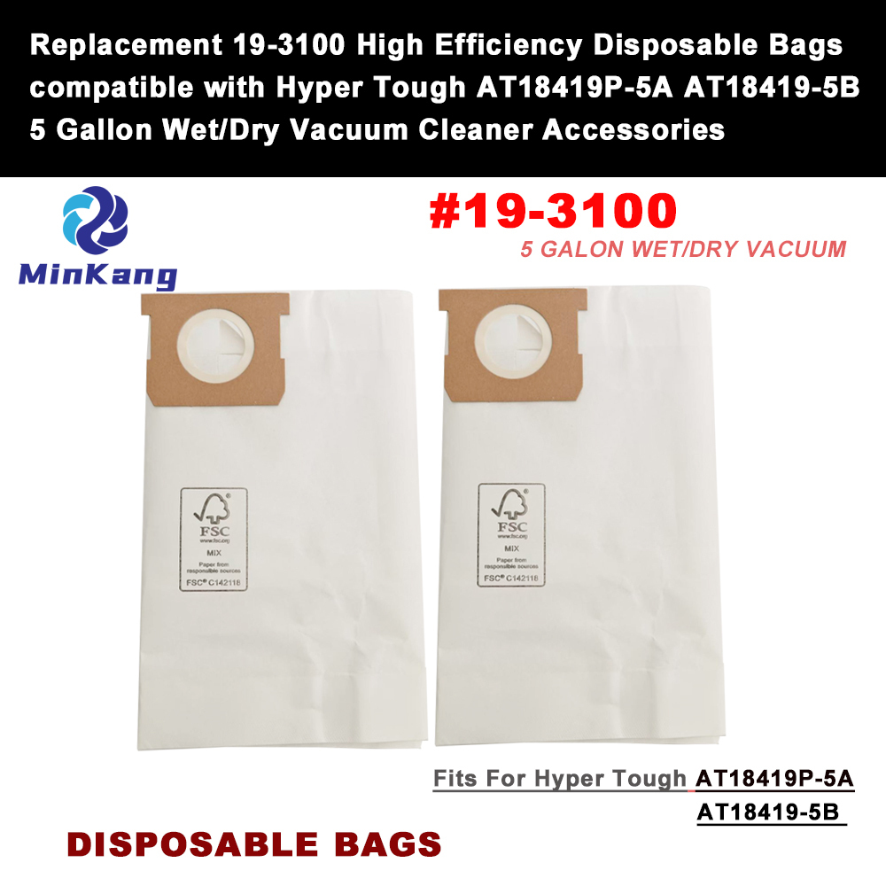 Hyper Tough 5 Gallon Wet/Dry Vac hepa filter replacement- High Efficiency vacuum filter Disposable Bag